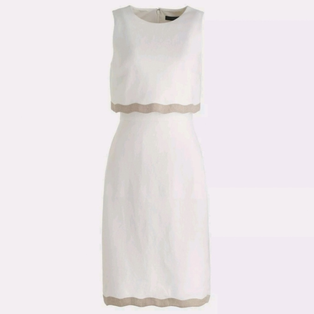 Women’s JCrew J Crew Going Places Dress White Tan Linen 4T 4 Tall Sleeveless